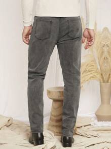 GENTILAND 男士斜口袋直筒牛仔褲 - 淺色水洗藍 - 查看 2