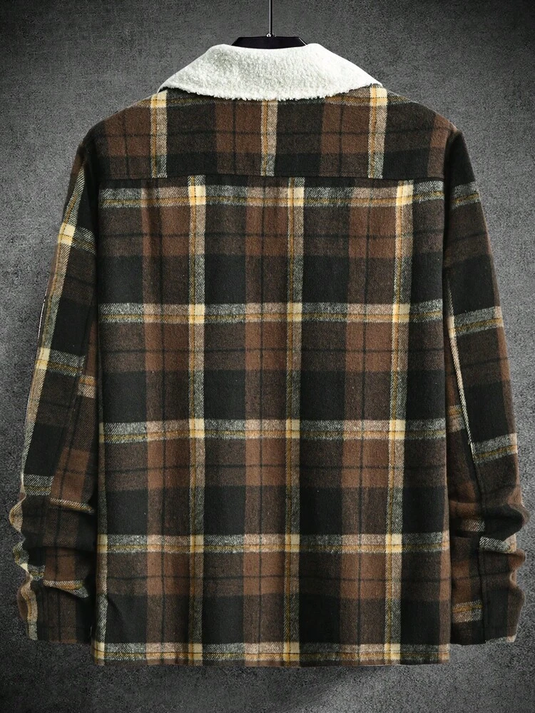 Loose Fit Men's Plaid Print Overcoat With Thermal Lining