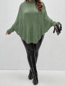 SHEIN LUNE Hơn Cổ giả tay cánh Xoắn Dan Áo len Poncho - màu xanh lá - Xem 5