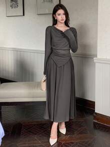 DAZY Conjunto de dos piezas para mujer, ropa de otoño - Gris Oscuro - Ver 3