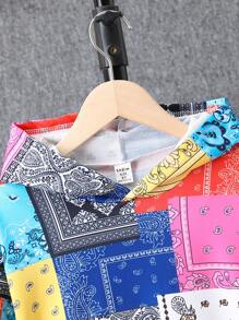 SHEIN Cô gái Tween Paisley In chắp vá Áo Hoodie & Quần thể thao - Nhiều màu - Xem 3