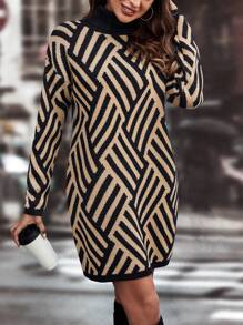 SHEIN LUNE Geopatroon Col Oversized Gebreide jurken