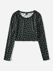 SHEIN VCAY In hoa Ditsy Ren Mộc nhĩ Áo thun - Nhiều màu - Xem 3