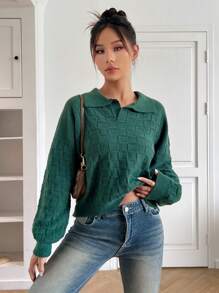 SHEIN EZwear Solid Lantern Sleeve Sweater