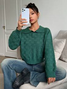 SHEIN EZwear Solid Lantern Sleeve Sweater