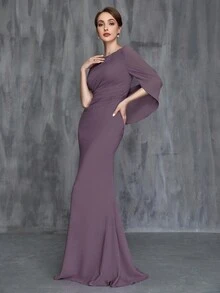 Faeriesty Mosy Women's Ruched Front Draped Back Formal Mermaid Dress - Mauve Purple - View 3