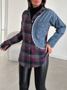 EURMUSE Plaid Notched Lapel Single Breasted Overcoat - Blue - View 5