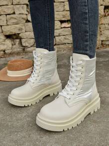 Women's Beige Ankle Boots - White - View 3