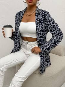 SHEIN LUNE 滿版印花西裝領西裝外套