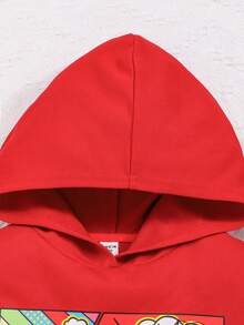 SHEIN Áo nỉ in hình hoạt hình dành cho bé gái tuổi teen - Đỏ - Xem 5