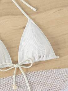 Conjunto De Trajes De Baño Para Mujeres De Tres Piezas En Color Sólido - Blanco - Ver 6