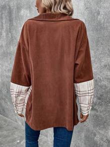 SHEIN LUNE Plaid Print Drop Shoulder Pocket Patched Button Front Coat - Multicolor - View 2