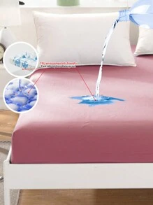 1pc Solid Fitted Sheet, Simple Plain Color Waterproof Fitted Bottom Sheet For Bedroom - Dusty Pink - View 1