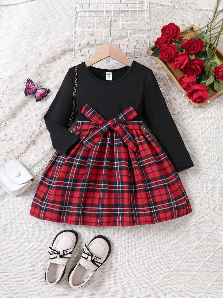 SHEIN Váy thắt lưng in họa tiết Tartan cho cô gái trẻ - Nhiều màu - Xem 1