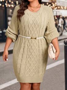 SHEIN Clasi Plus Cable Knit Raglan Sleeve Sweater Dress