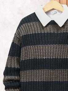 SHEIN 男大童落肩袖雙色套頭毛衣無襯衫 - 彩色 - 查看 9