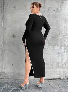 SHEIN ICON Plus Size Women'S Side Slit Dress - Black - View 2