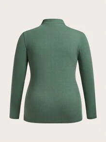 SHEIN Clasi Hơn Cắt ra Crossover Mặt trước Cổ giả Áo thun - xanh quân đội - Xem 2