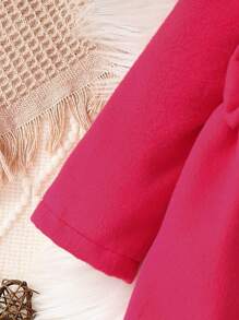 SHEIN 女嬰1入組羊絨領口前蝴蝶結花呢外套&1入組帽