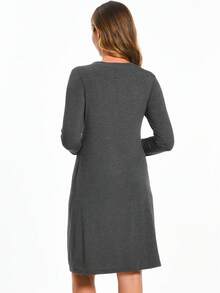 Maternity Solid Nursing Dress - Dark Grey - View 2