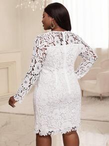 SHEIN Lady Talla grande Vestido ajustado con encaje - Blanco - Ver 2