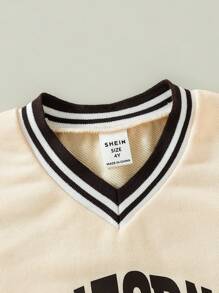 SHEIN 女小童字母圖案條紋飾邊運動衫 - 黃色 - 查看 3