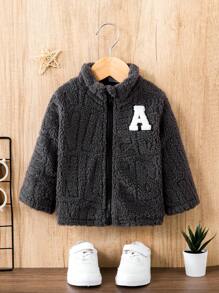 Bebé niño Abrigo teddy con parche de letra con cremallera