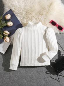 SHEIN Young Girl 3pcs Ribbed Collar Solid Color T-Shirts - Multicolor - View 3