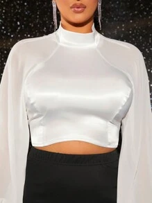 SHEIN SXY 性感露背 鈕扣 挖空純色女士襯衫 - 白色 - 查看 6