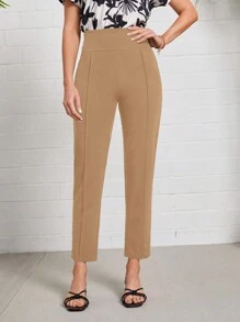 EMERY ROSE Cao eo Nhấn vào nếp gấp Củ cà rốt Quần tây - Màu Khaki - Xem 1