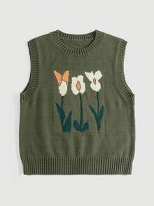 Flirla Plus Floral & Butterfly Pattern Sweater Vest