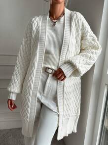 EURMUSE Cable Knit Drop Shoulder Duster Cardigan - White - View 5