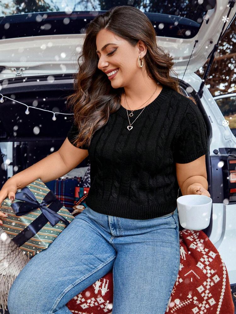 Plus Solid Cable Knit Top