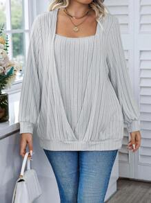 EMERY ROSE Plus Solid Ribbed Knit Sweatshirt Pullover Fall Outfit Winter Autumn