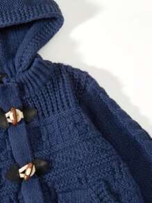 SHEIN Young Boy Dual Pocket Hooded Duffle Cardigan - Navy Blue - View 4