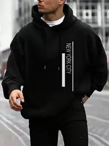 Nam Lá thư In Dây rút Hoodie - màu đen - Xem 1