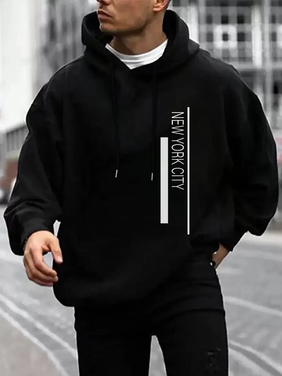 Nam Lá thư In Dây rút Hoodie - màu đen - Xem 1