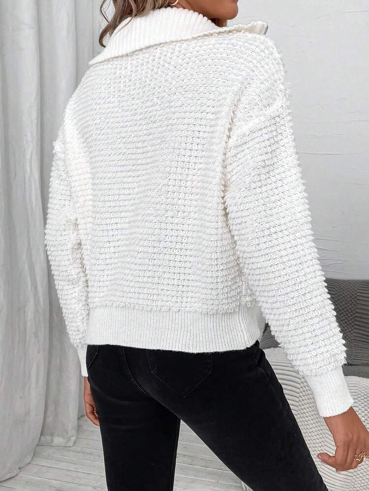 Solid Half Zip Drop Shoulder Knit Pullover Fall Winter Sweater
