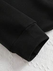 SHEIN LUNE 大碼字母&蘑菇圖案加絨內裏運動衫 - 黑色 - 查看 3