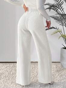 Chiquease Drawstring Waist Wide Leg Knit Pants - White - View 2