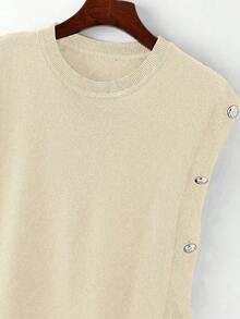 Manfinity Hypemode 寬鬆男扣裝飾毛衣背心,不含襯衫 - 杏色 - 查看 5