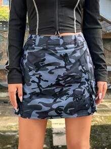 SHEIN EZwear Ladies' Camo Style Cargo Mini Skirt - Grey - View 3
