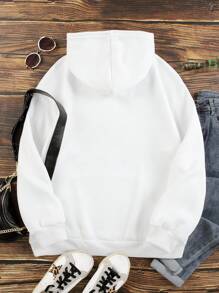 INAWLY Christmas Print Kangaroo Pocket Drawstring Thermal Hoodie - White - View 3