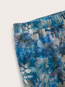 大碼植物圖案保暖緊身打底褲 - 彩色 - 查看 5