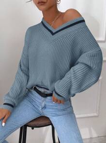 EURMUSE Kleurblok Oversized Truien - Baby blauw - Bekijken 3