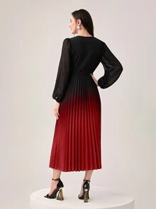 Modelyn 勃艮第红色女士渐变色褶皱连衣裙 - 酒紅色 - 查看 2