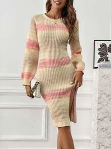 SHEIN Clasi Ombre Split Thigh Sweater Dress - Multicolor - View 3