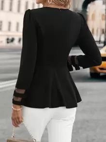 Editum 網紗拼接荷葉邊下擺T恤