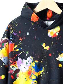 SHEIN 男童印花連帽衫和長褲針織套裝,春秋季 - 黑色 - 查看 3