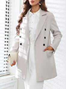 SHEIN BIZwear Cổ áo Đôi ngực Chi tiết về Flap Áo vest - Xám - Xem 3